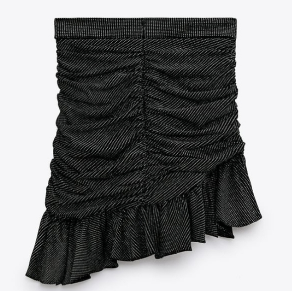 NWT ZARA | High-Waisted Sparkly Ruched Mini Skirt - Picture 7 of 8